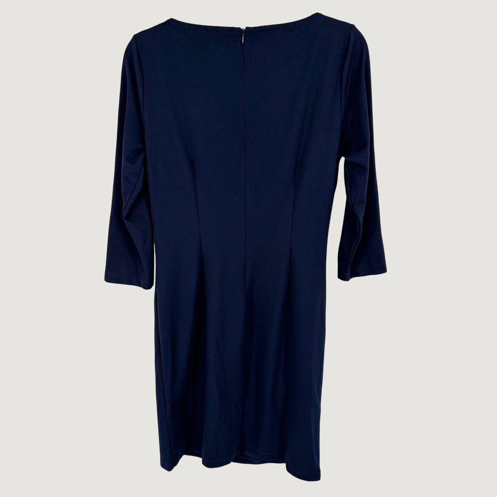 J. McLaughlin Sarra Sheath Dress L Winter Navy Bainbridge Cloth Ruched Office - Picture 2 of 10